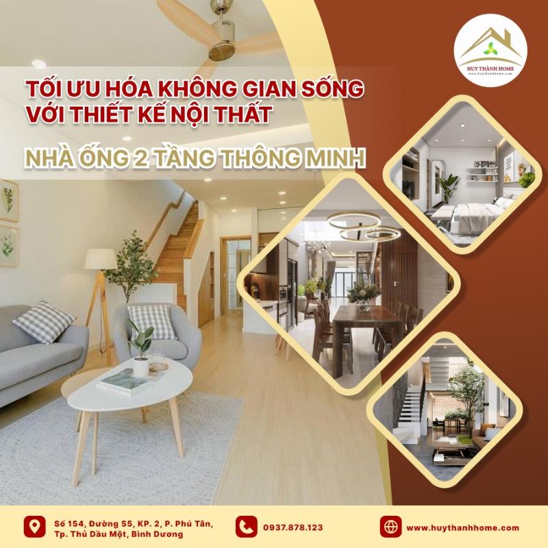 Hình ảnh minh họa nội thất phòng khách trong mẫu nhà ống 2 tầng, thể hiện cách bố trí gọn gàng, sử dụng màu sắc sáng và ánh sáng để tạo cảm giác rộng rãi.